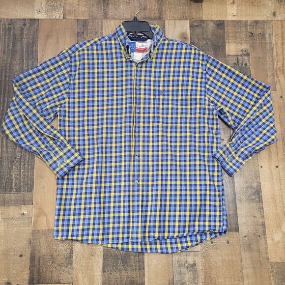 Wrangler Other - Wrangler George Strait Western Shirt Men’s L Blue Plaid Button Front Long Sleeve